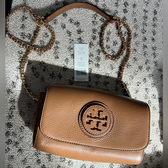 Tory Burch Handbags - NWT Tory Burch Marion Small Crossbody Bag- Tan/Bark color with chain strap.